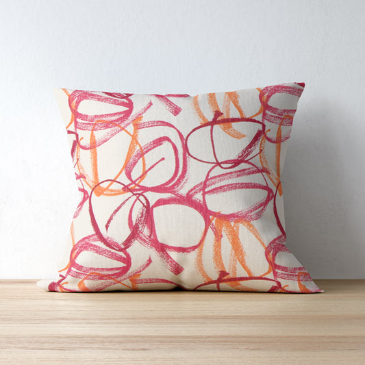 Fuchsia Pink and Orange Abstract Circles Pillow Cover