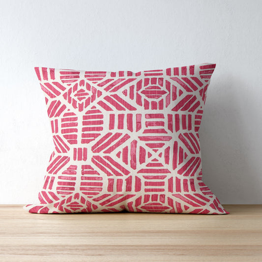 Fuchsia Pink Abstract Tile Pillow Cover