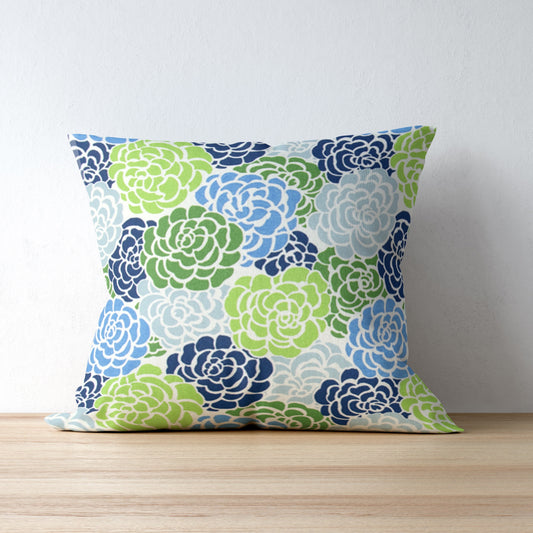 Blue Green Abstract Floral Indoor Pillow Cover