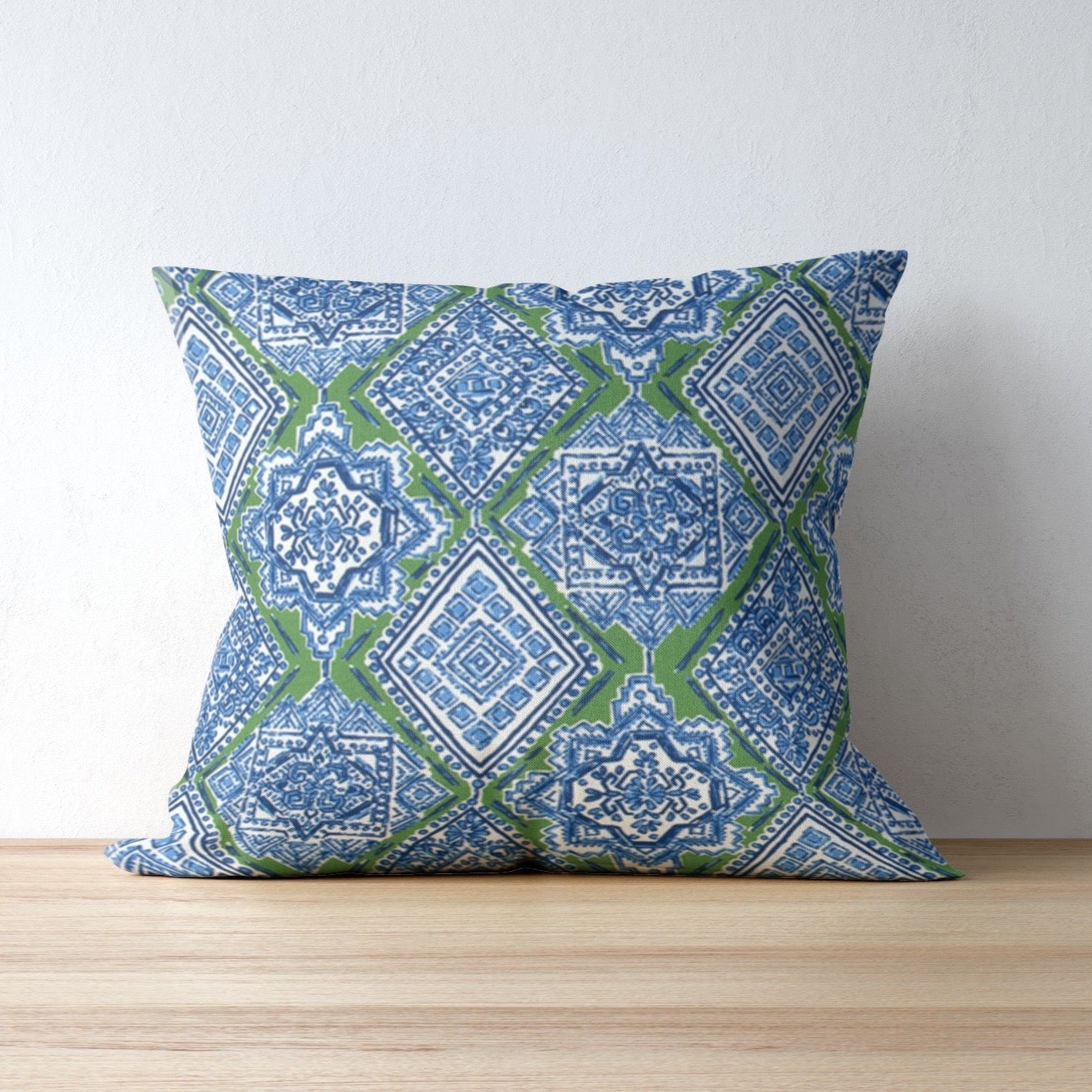 Blue Green Tile Inspired Indoor Pillow Cover