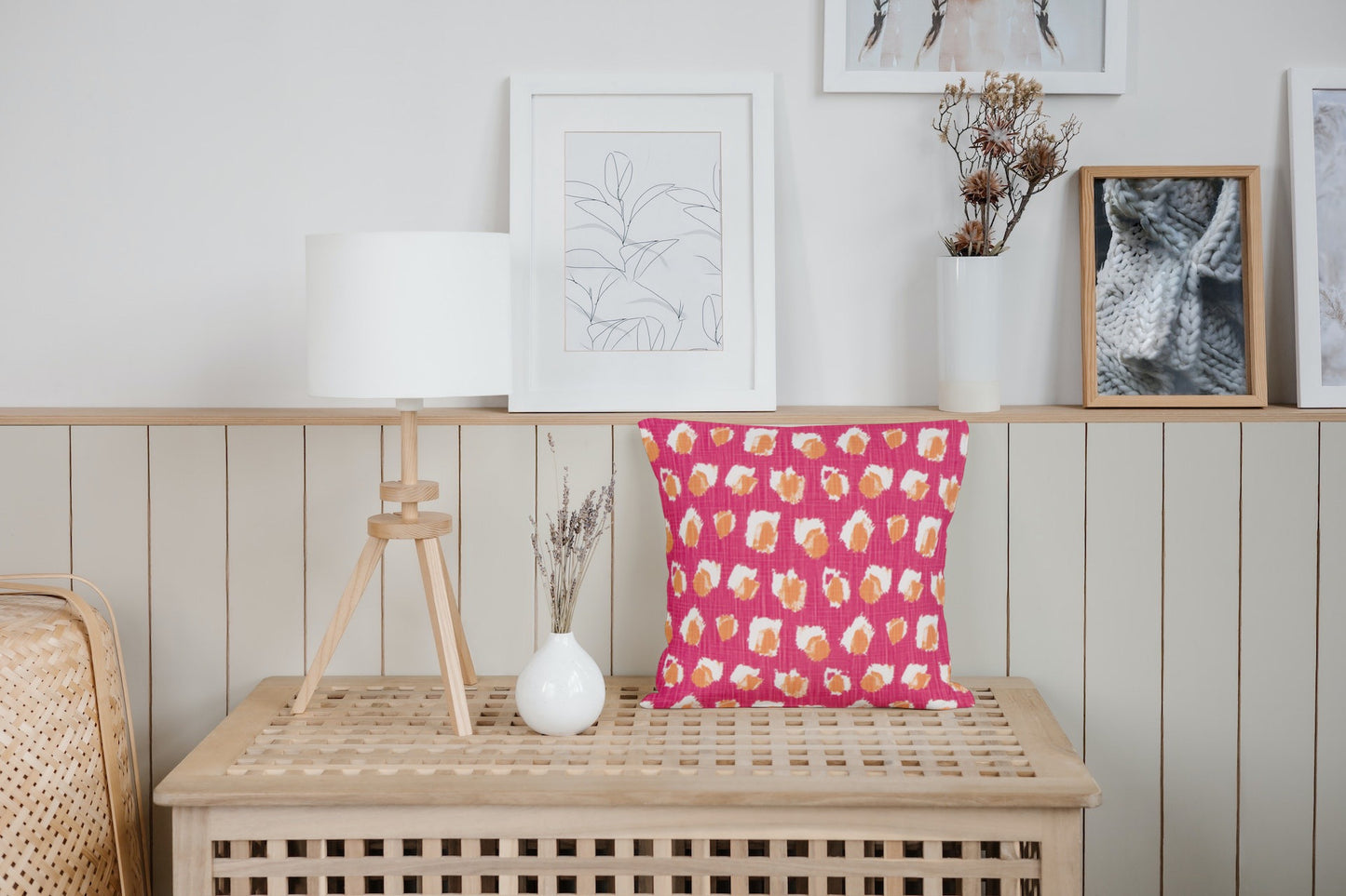 Fuchsia Pink Abstract Dots Pillow Cover