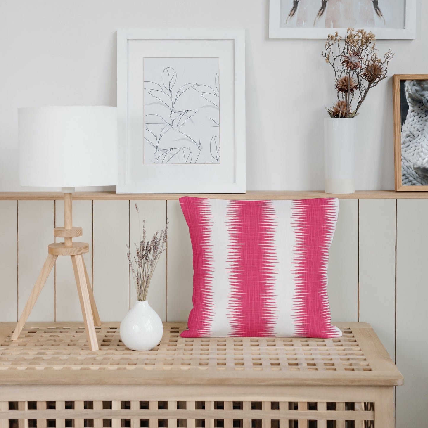 Fuchsia Pink Abstract Striped Pillow Cover