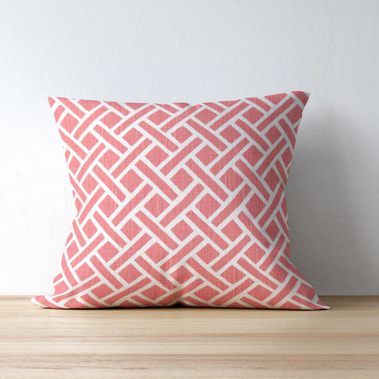 Salmon Pink Lattice Inspired Pillow Cover